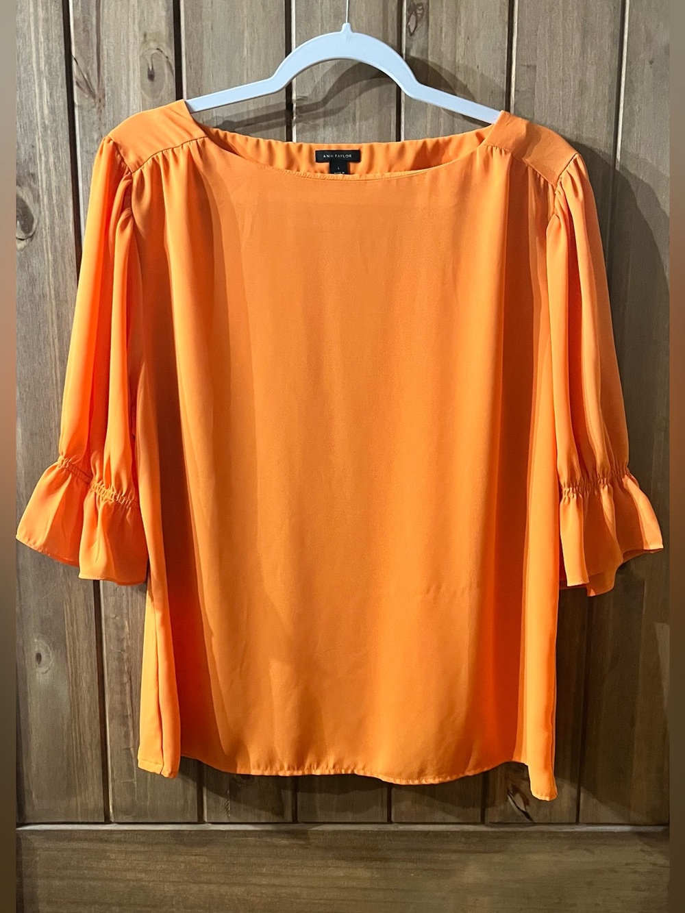 Ann Taylor Bright Orange Ruffle-Sleeve Blouse